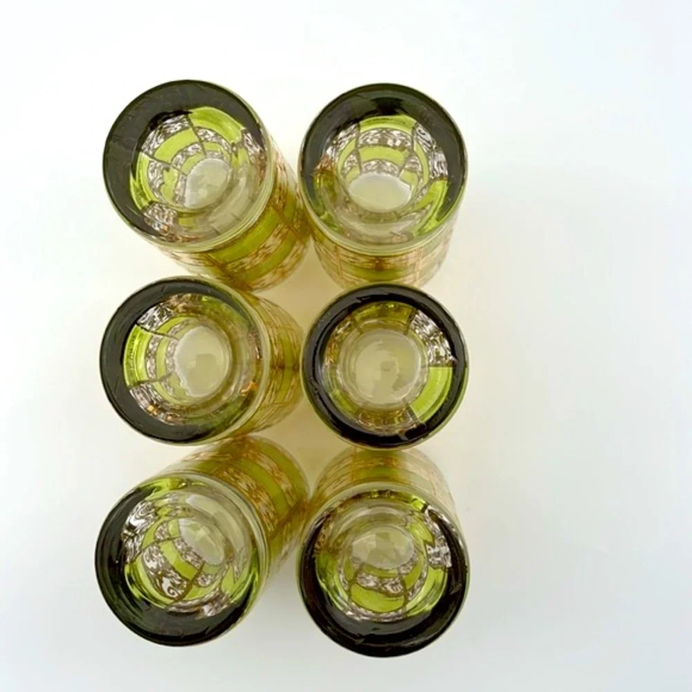Vintage Set of 6 Culver Prado Green Collins Glasses